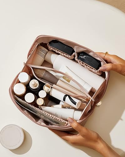 Miniatura 118 de EACHY - Bolsa de maquillaje de viaje, bolsa de cosméticos de gran capacidad para mujeres, portátil, impermeable, bolsa de aseo plana abierta
