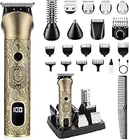 17 em 1 barbeador eletrico conjunto, IPX7 à prova d'água, display digital LCD inteligente, Corte de cabelo/barba/pelos do nariz/pelos do corpo, tudo em uma máquina