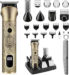 17 em 1 barbeador eletrico conjunto, IPX7 à prova d'água, display digital LCD inteligente, Corte de cabelo/barba/pelos do nariz/pelos do corpo, tudo em uma máquina