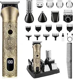 17 em 1 barbeador eletrico conjunto, IPX7 à prova d'água, display digital LCD inteligente, Corte de cabelo/barba/pelos do nariz/pelos do corpo, tudo em uma máquina