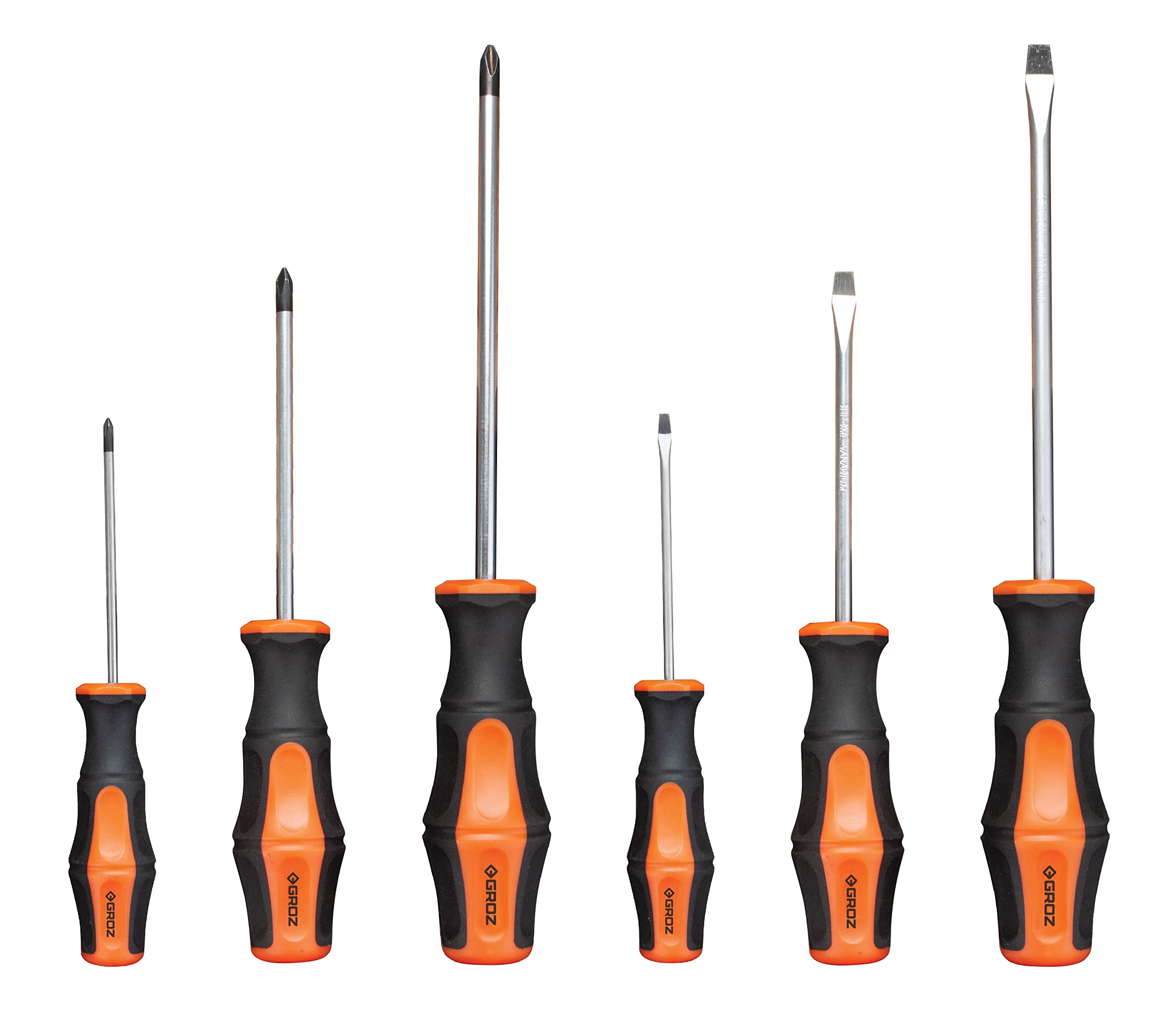 Groz Set of 6 Screwdrivers with Magnetic Tip | 3 Philips head and 3 Flat head | Durable Body | Cushioned Grip | Rustproof| Screwdriver Set for Home, Garage, and DIY Use | SCDR/R/6/ST (B0BL16MH3Y) Amazon Price History, Amazon Price Tracker