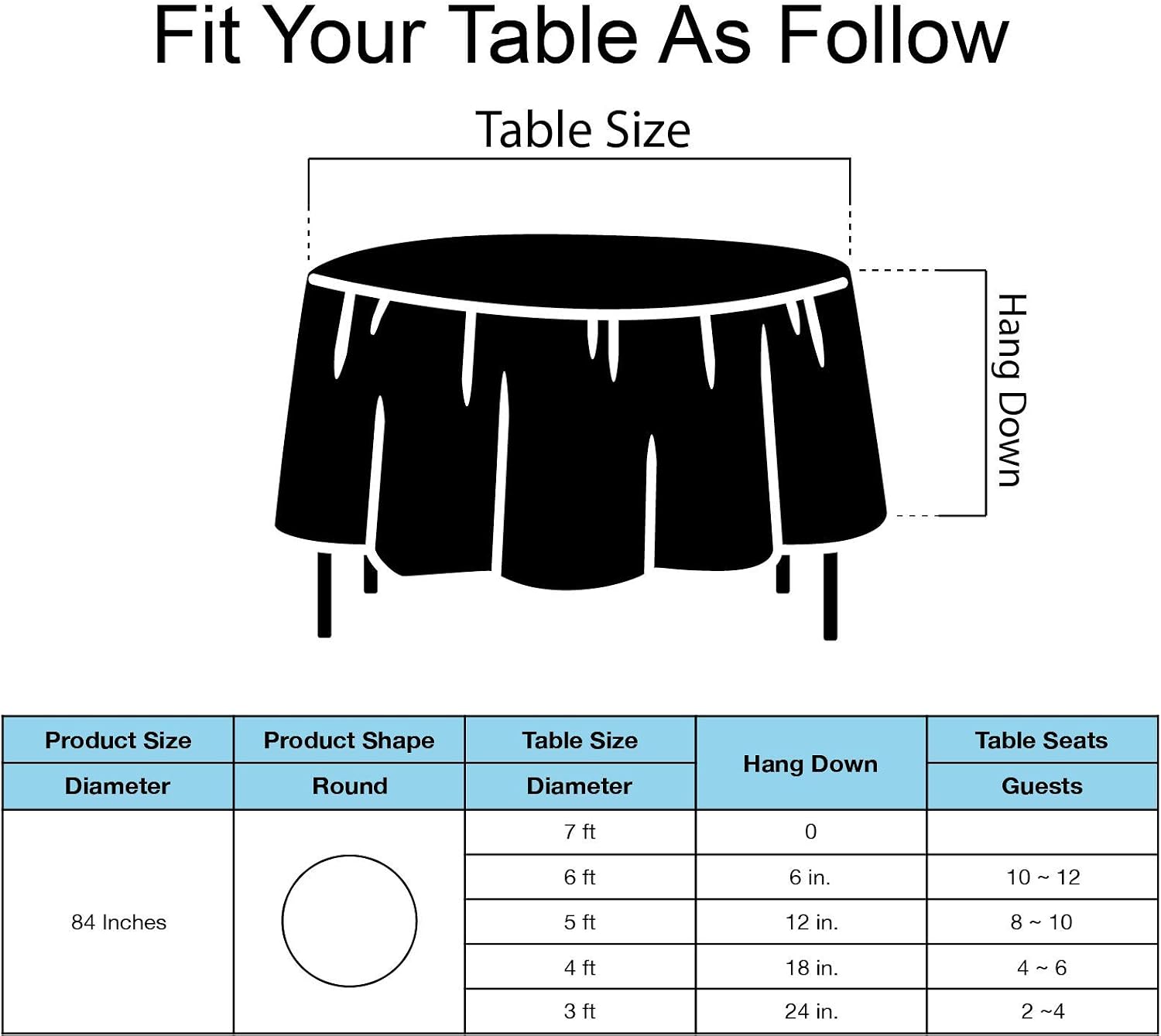 Black Plastic Tablecloths 12 Pack Disposable Table Covers 84 Inch Circle Shower Party Tablecovers PEVA Vinyl Table Cloths for Round Tables up to 6 ft and Picnic BBQ Birthday Wedding Catering Banquet