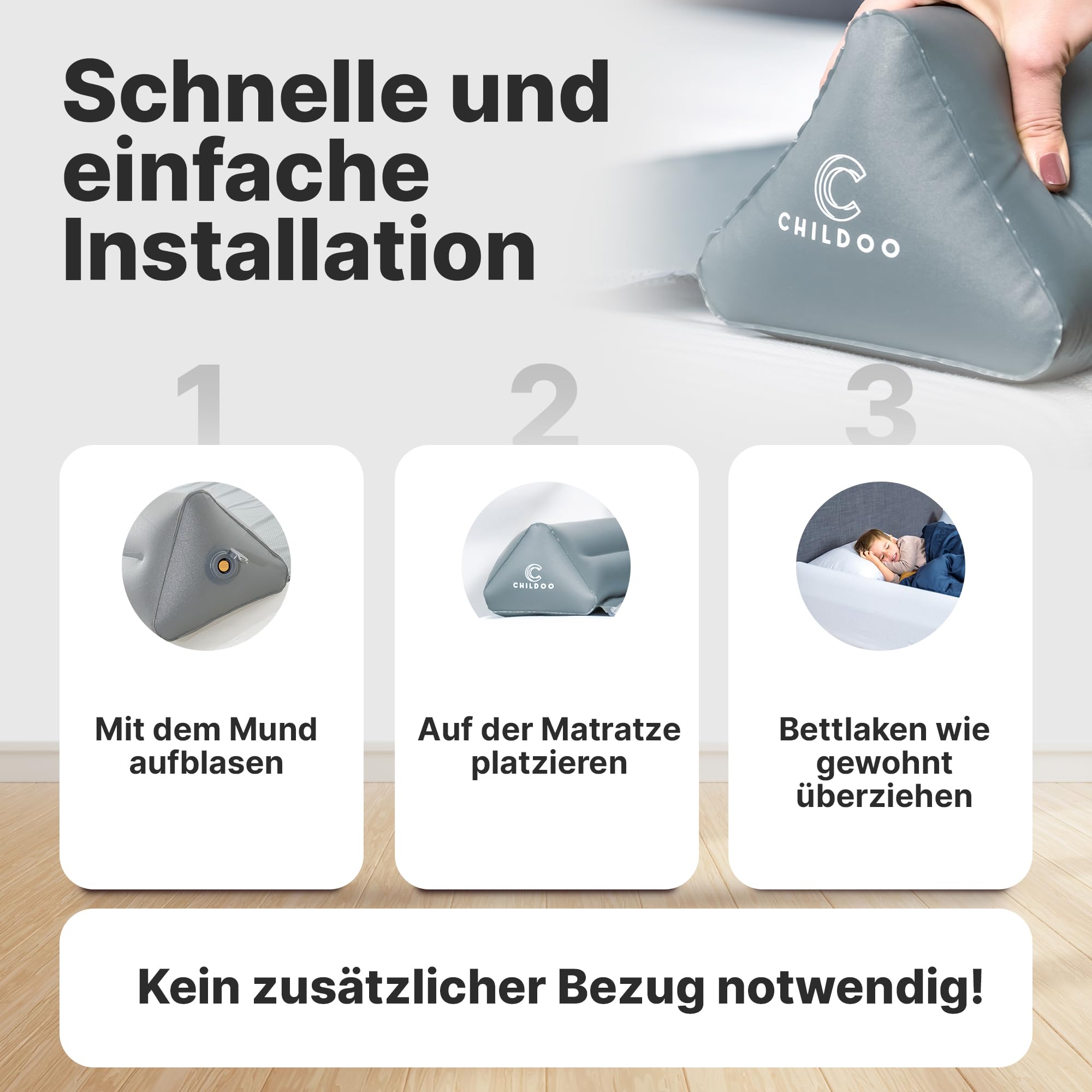 aufblasbarer Rausfallschutz Bett Reise für Kinder & Baby - Bettgitter Rausfallschutz für Boxspringbett 200cm - Bettschutzgitter Kinderbett Elternbett - tragbarer Fallschutz Bett Rausfallschutz