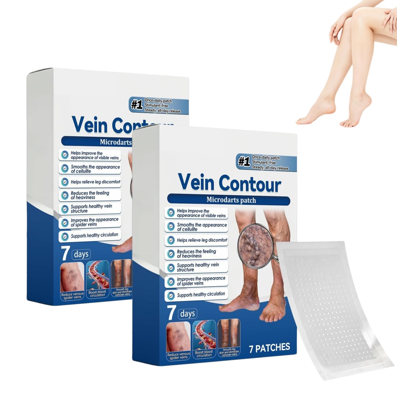 Glorenda Vein ContourMicroneedle Nursing Patch, Mejora La Circulación Sanguínea, Fortalece Los Vasos Sanguíneos (Pieces *2)
