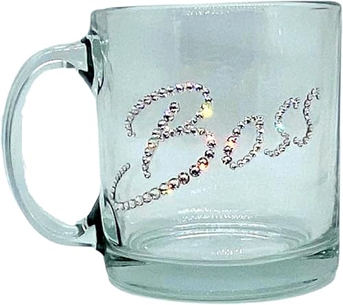 HANDMADE One 13 oz. "Boss"' Bling glass mug crystallized using Clear World Famous Authentic Austrian Crystals