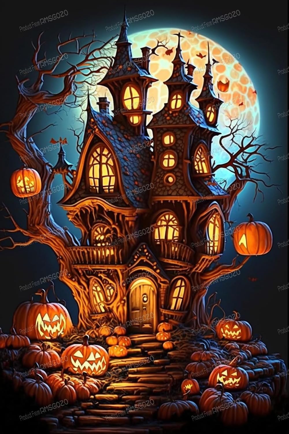RMSGOZO Weird Pumpkin Light House Diamond Painting Kits, 20 X 20 Inch 5D Round Rhinestones Diamond Painting for Adult & Adult Embroidery Art Kit, Great for Wall Decor & Club Decor or Gifts