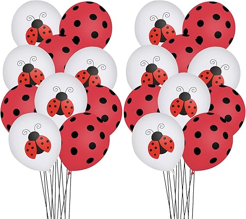 Miniatura 4 de 30 globos temáticos de mariquita, globos de lunares rojos y negros de 12 pulgadas, globos de decoración de mariquita para fiesta de cumpleaños