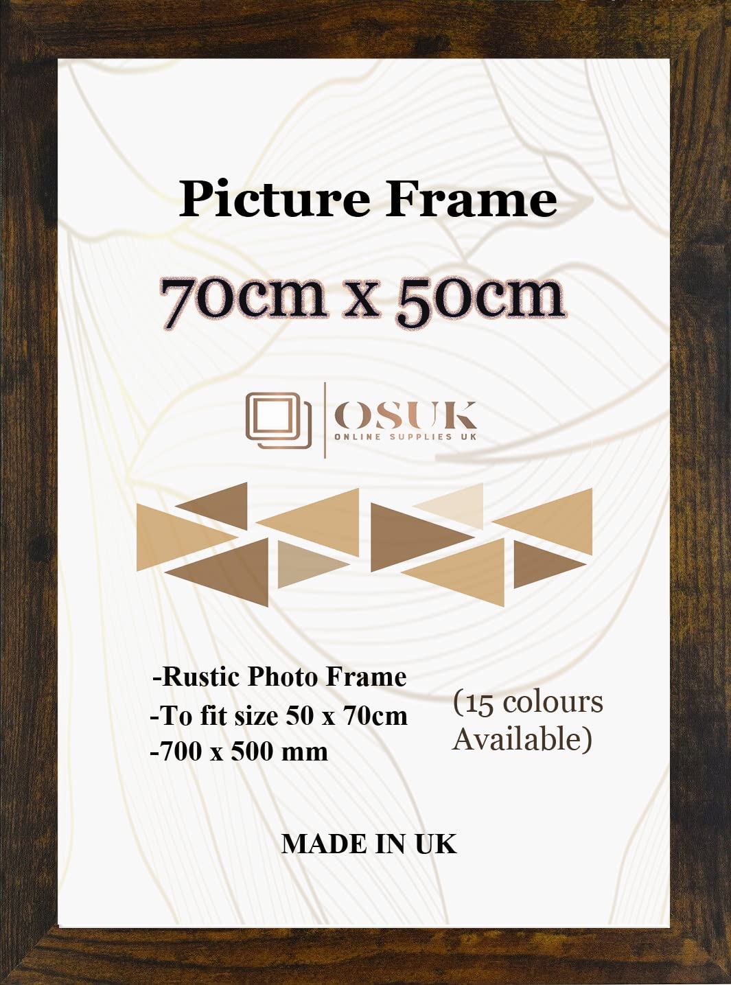OSUK 50x70cm Rustic Poster Frame - 70 x 50cm Photo Frames with Safe Perspex Front & Wall Mount Hooks - Puzzle Jigsaw Frame - 70cm x 50cm Picture Frames