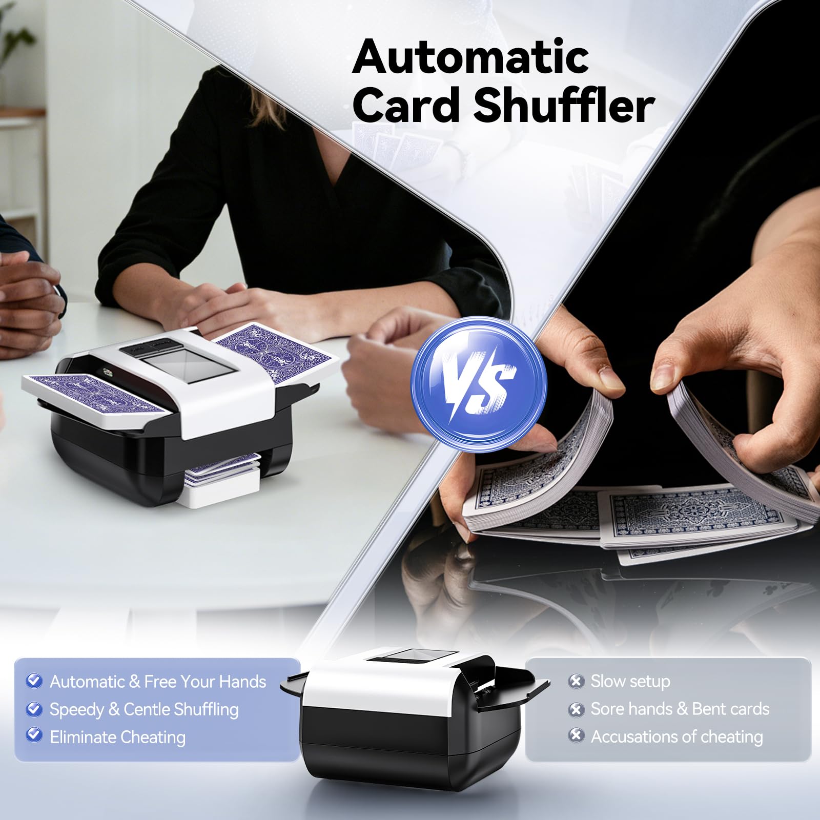 Automatischer Kartenschüttler für Texas Hold'em Poker, USB-C aufladbar, leiser Betrieb, 2 Modi