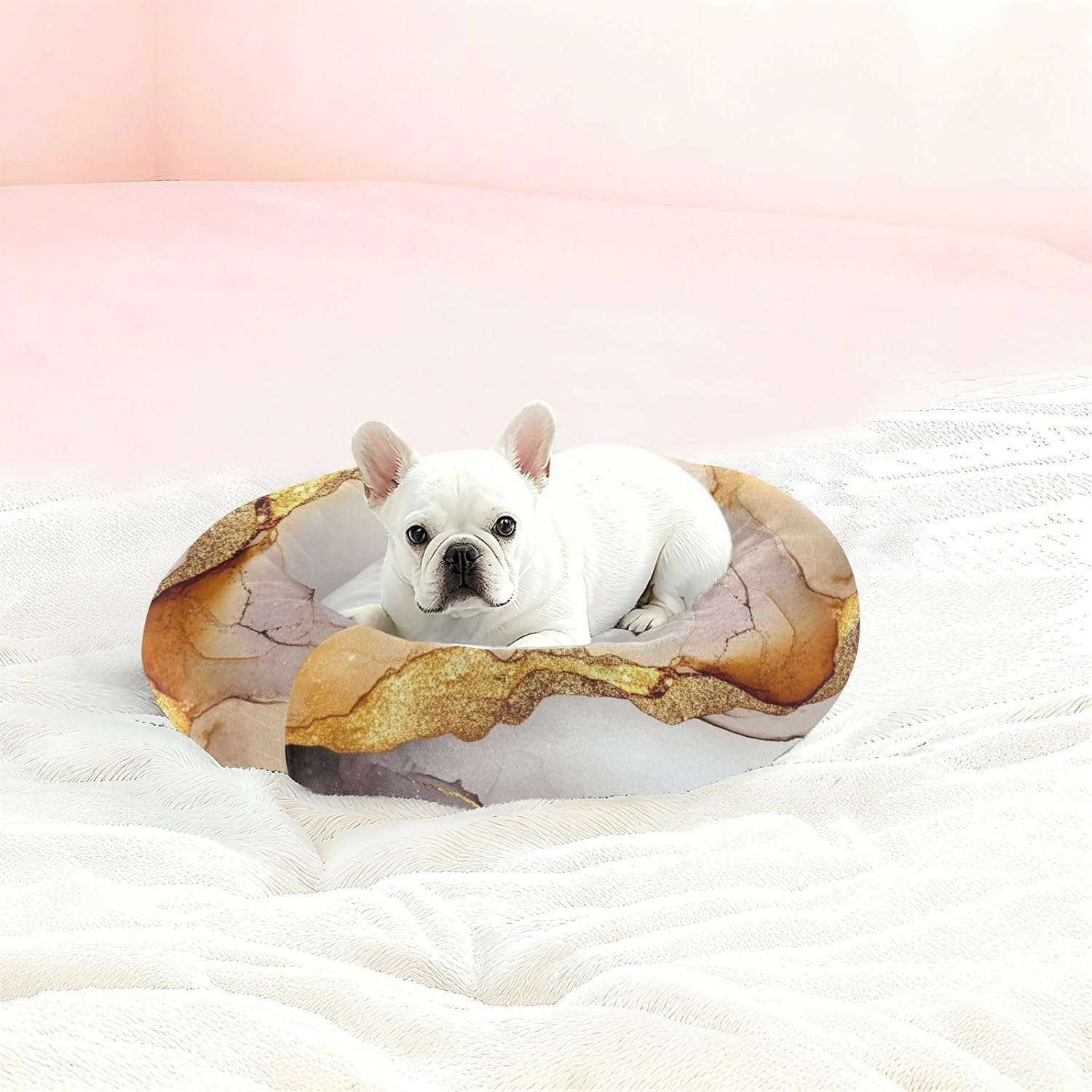 Marble White Brown Pet Dog Beds Warm & Soft Cat Pillow Bed for Small Size Pets Supplies M