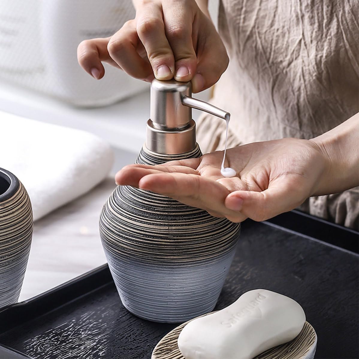 Conjunto de 5 Piezas de Accesorios de Baño de Cerámica Ligera Soporte para Cepillo de Dientes y Taza para Hacer Gárgaras Adecuado para Baño y Viaje