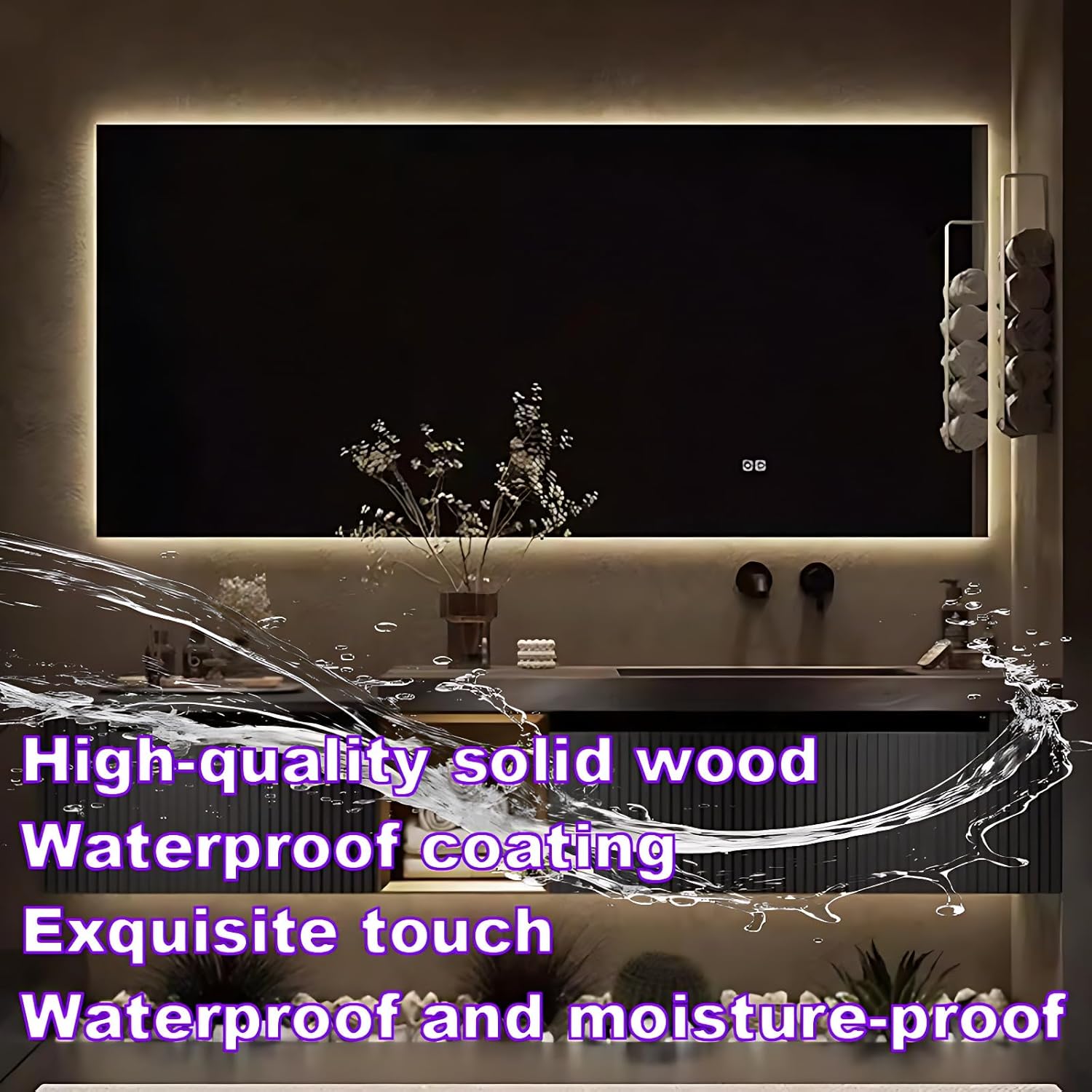 Bathroom Vanity Set with Sink – Modern Wall Mounted Bathroom Vanity Cabinet, Seamless Basin, LED Anti-Fog Mirror, Cabinet with Sink (Grey,80IN)