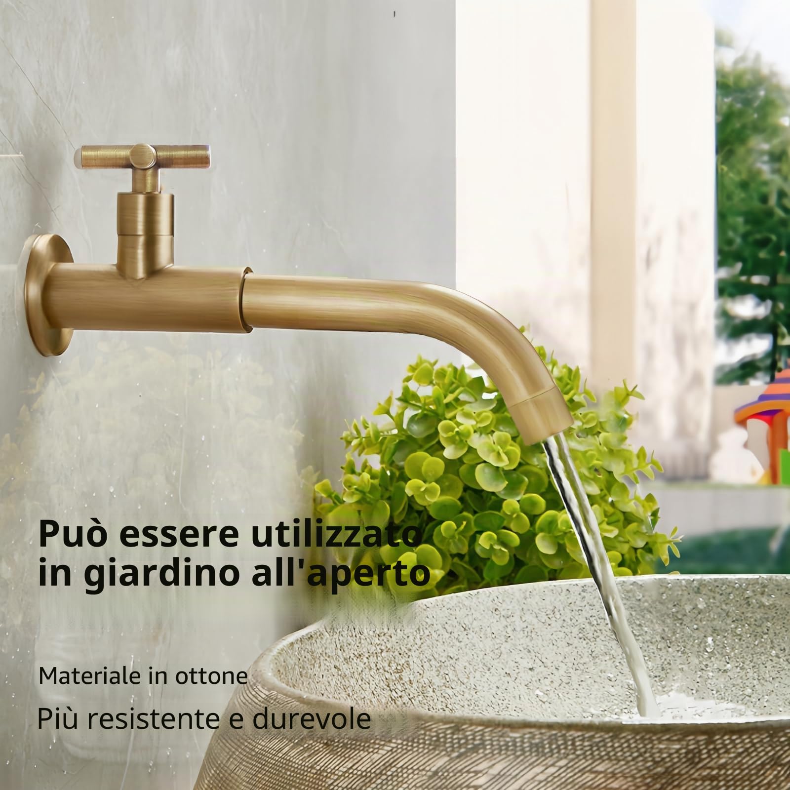 Rubinetto a Parete Acqua Fredda in Ottone Anticato, 23CM | Retrò rubinetto monocomando lavello a muro lungo, girevole a 360°, cartuccia ceramica, per giardino, esterno, bagno, cucina
