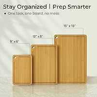 Vista 6 de Tabla de Cortar de Madera para Cocina - Juego de Regalo de 3 Tablas de Cortar Reversibles de Bambú con Ranura para Jugos, Tabla de Cortar de Madera