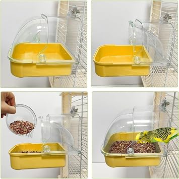 Bird Bath for Cage - Drawer Style, Hanging Bird Tub, Water Bowl, Shower, Food Feeder Tray, Birdcage Accessory for Small Birds Canary Budgies Parrots Cockatiel Lovebird Hamster(Beige)
