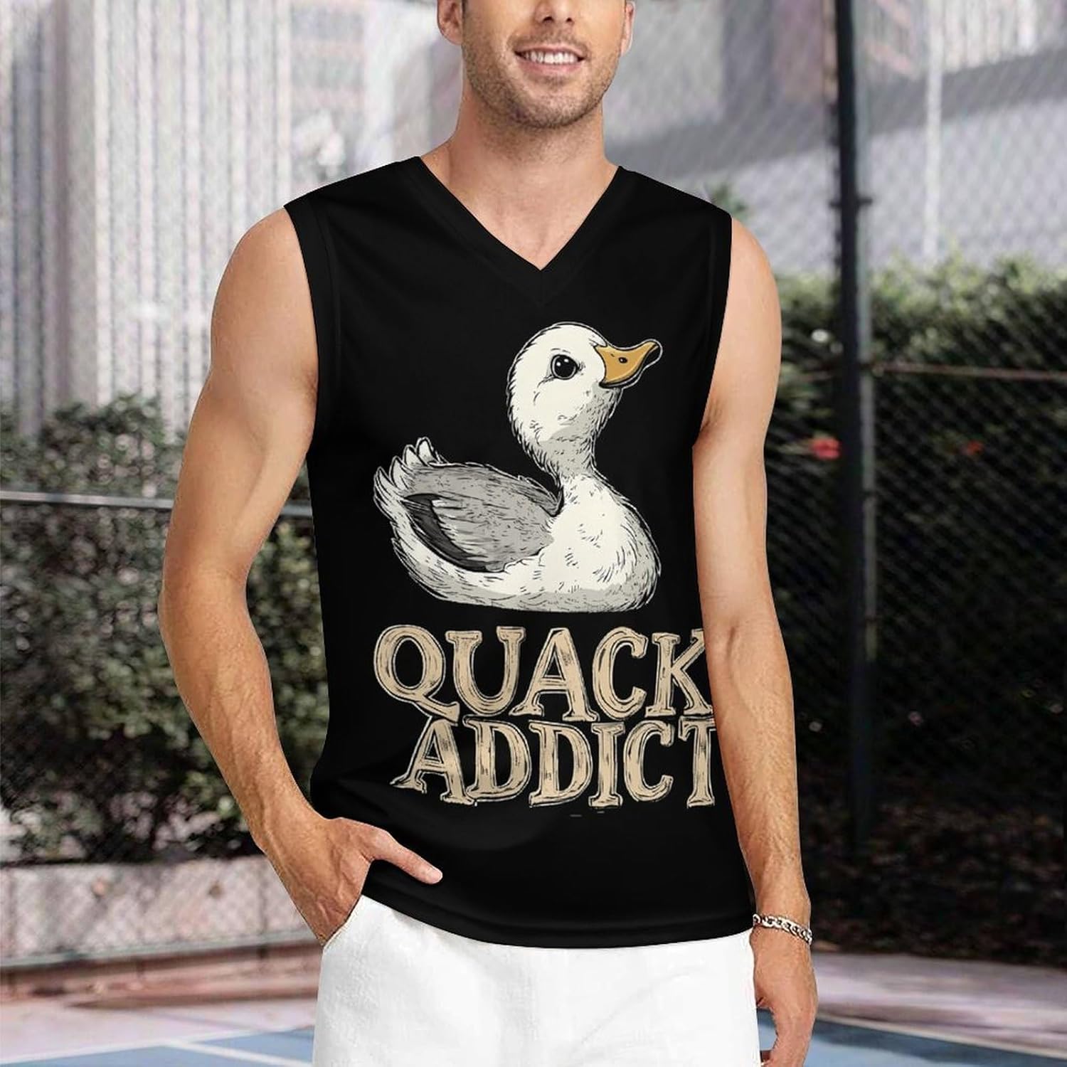 Funny Duck Men's V-Neck Basketball Tank Top Sleeveless Workout Tank Shirts Gym Fitness Tees Vest