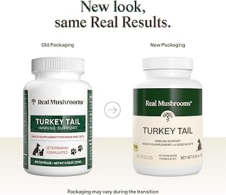 Real Mushrooms Turkey Tail Capsules for Pets –Cat Probiotics & Dog Vitamins – Organic Mushroom Supplement for Dogs & Cats – Supports Daily Balance & Well-Being Non-GMO, 90 ct