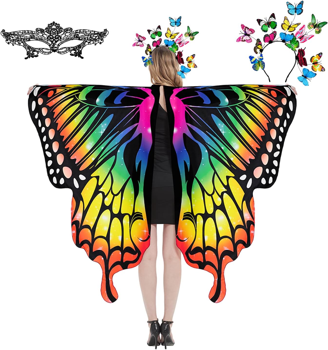 Butterfly Wings, Fairy Wings for Adults, Butterfly Costume, Halloween Costumes for Women, 3PCS Butterfly Cape Set.
