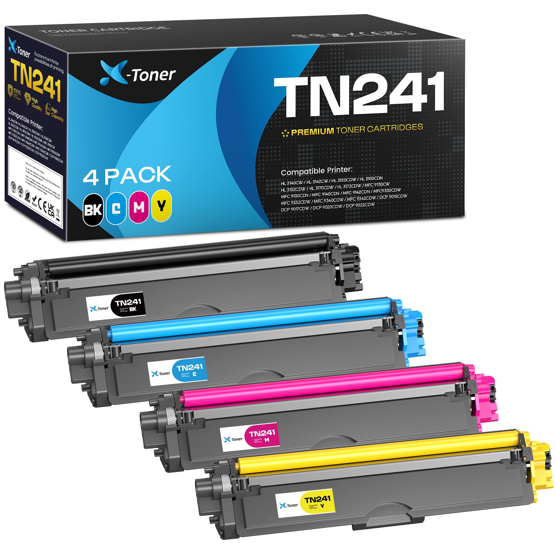 Toner Compatible Brother TN-241 TN-245 Noir Cyan Jaune Magenta HL-3140CW 4-Pack - 8