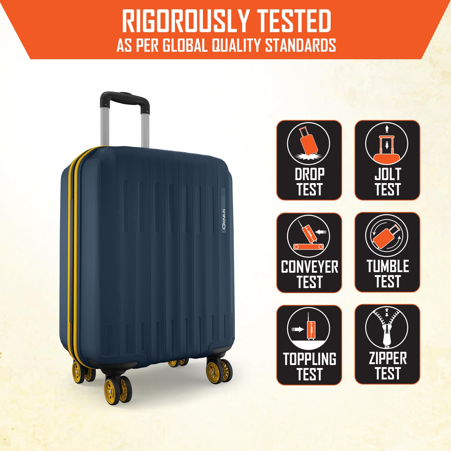 Safari Cabin Genius Alley 55cm Trolley Bag Hard Case Polypropylene, 4 Spinner Wheels, 360 Degree Wheeling Carry on Luggage, Travel Bag, Suitcase for Travel, Trolley Bags for Travel, Navy — Amazon image 5