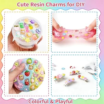 120PCS Mixed Colors Slime Charms Cute Flatback Random Resin Charms Bulk, Slime Accessories Embellishments for Phone Junk Cases, Scrapbooking, Hair Clips & DIY Craft Decoration(Mixed Colors)