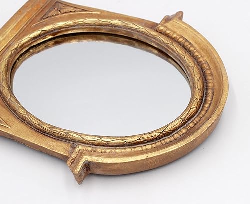 Miniatura 4 de Eaoundm Espejo de arco de 8.3 x 7.1 pulgadas, marco de resina antigua, espejos colgantes vintage, espejos de mesa, ovalados dorados