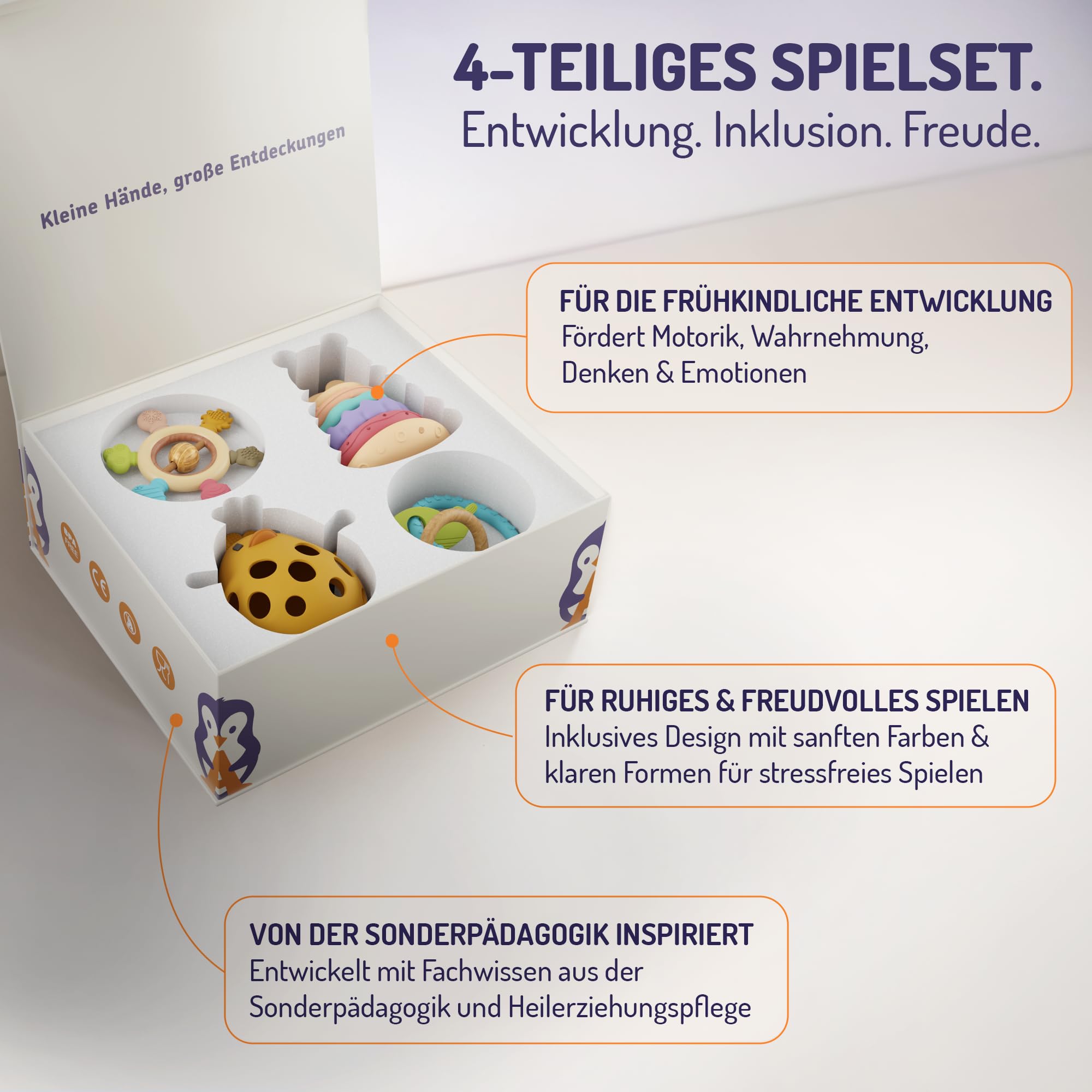 STRAUB Baby Spielset – Pädagogisch entwickeltes Lernspielzeug-Set – Beißring, Greifring, Greiffigur & Stapelturm – Baby-Spielzeug, Babyzubehör zur Förderung von Sensorik, Feinmotorik & Wahrnehmung