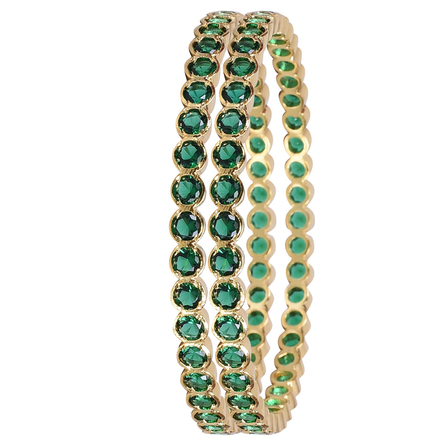 Ratnavali Jewels Designer Gold Plated American Diamond Green Emerald CZ Bangles Set for Women/Girls RV3190G-2.8 (B07L6K8GQQ) Amazon Price History, Amazon Price Tracker