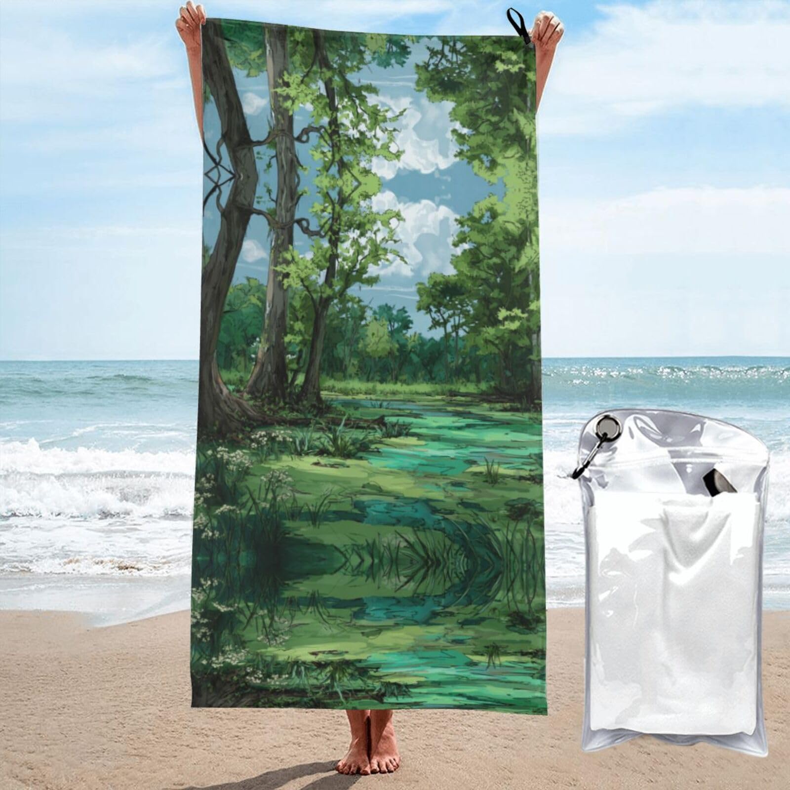 ESNAIUVCD Swamp Scenery Print Beach Towel, Microfibre Sauna Towel, Quick-Drying Fitness Towel, Lightweight And Thin Portable Sauna Towel