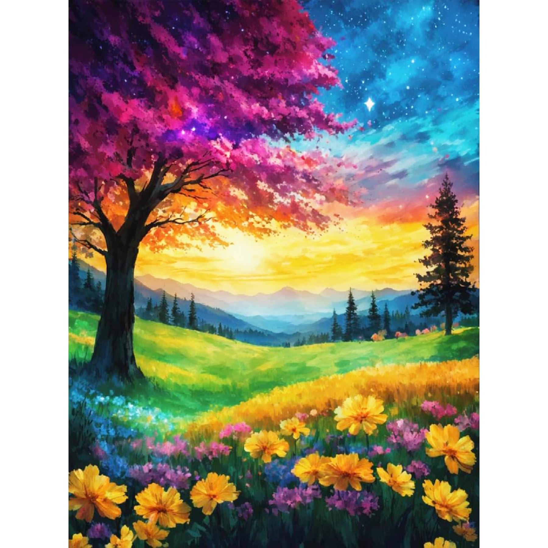 Bowetile Diamond Painting Baum des Lebens Erwachsene, Nachtszene mit Strasssteinen für Anfänger, Diamant Painting Bilder Erwachsene, Painting Arts Craft für Home Wand Decor 30x40cm