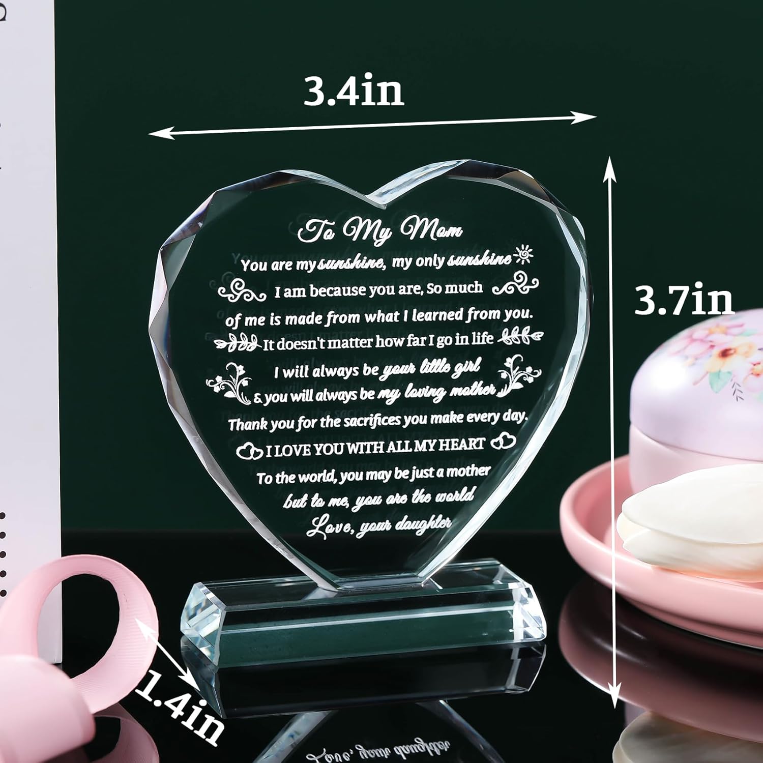 Movdyka Gifts for Mom Christmas Birthday Moms Gift from Son Daughter Best Valentines Mothers Day Ideas to My Mother Crystal Keepsake Decor Plaque
