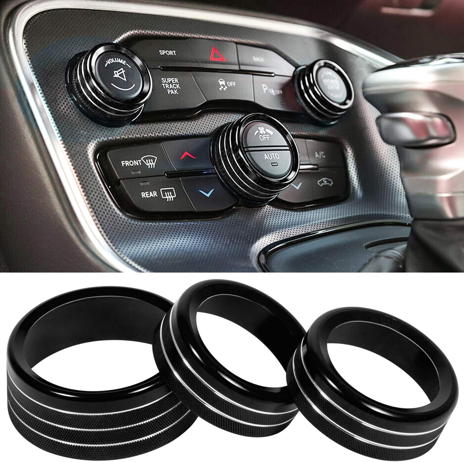 Air Conditioner Switch CD Button Knob for Dodge Challenger Charger Chrysler 300 300s 2015-2024, for Ram 2013-2018 Interior Accessories Decoration Aluminum Alloy (Black)