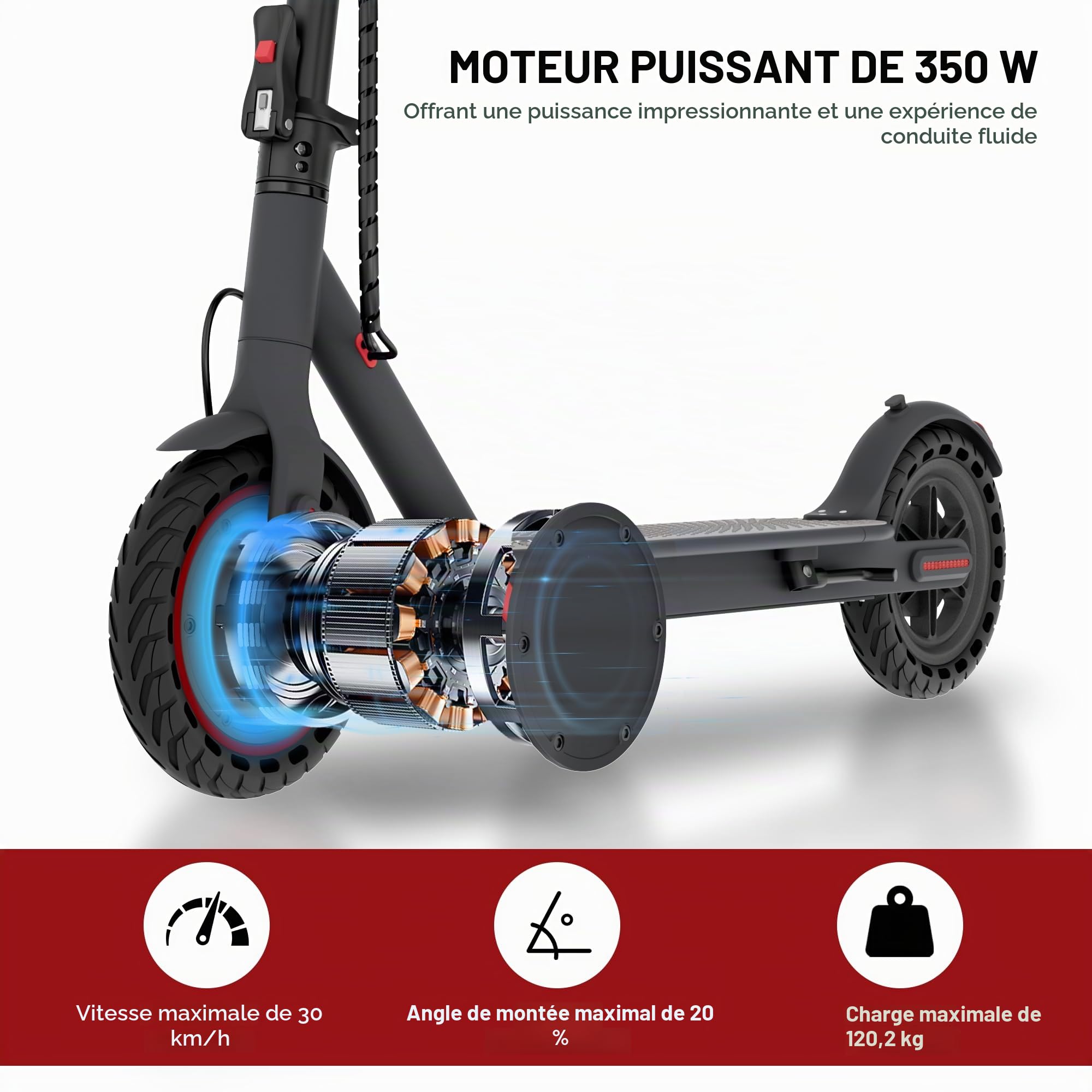 Trottinette Electrique Adulte, Moteur 350W Autonomie 25Km Trottinette Électrique Pliable 8,5" Pneu Anti-crevaison Electric Scooter avec Double Frein, APP