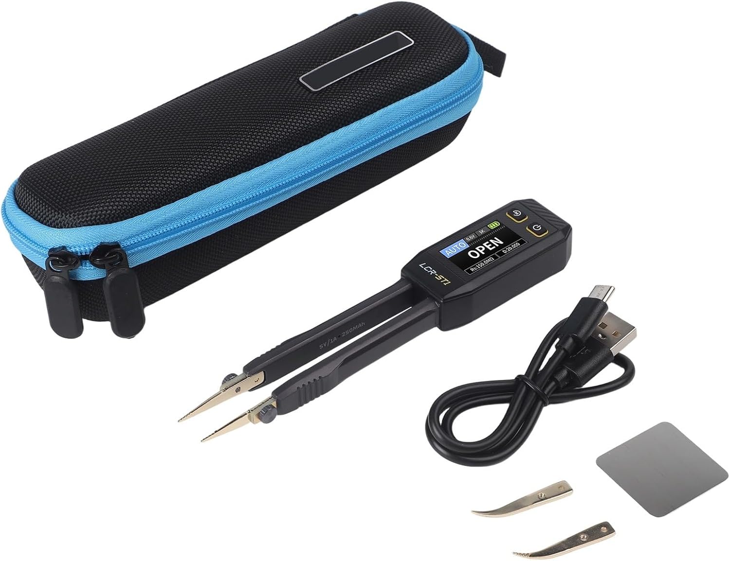 LCR-ST1 Intelligent Digital Tweezer Bridge Meter with 1.14-Inch Color Display, Gold-Plated Interchangeable Tips, Multi-Frequency Component Testing, USB/Type-C Rechargeable