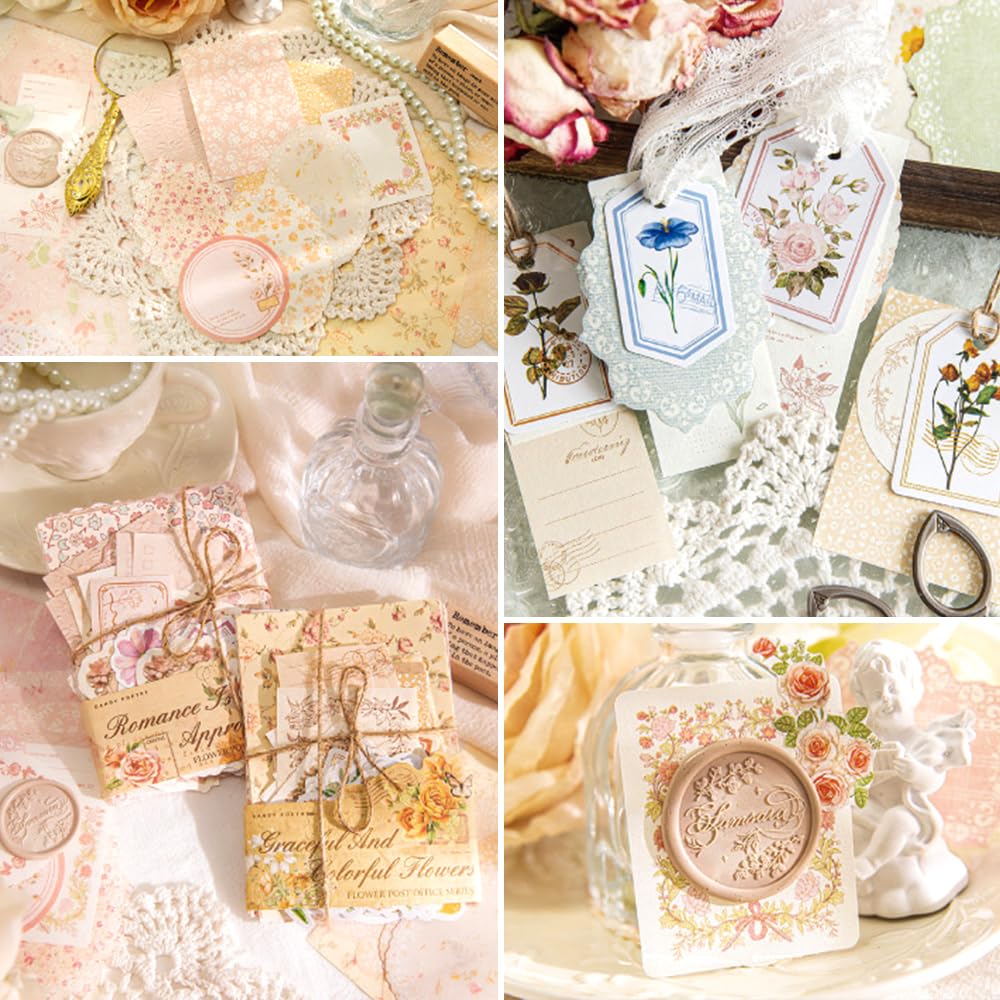 Confezione da 400 adesivi vintage per album di ritagli, per découpage, fiori, album di ritagli, etichette di carta, adesivi per diari, diari, collage, quaderni artigianali
