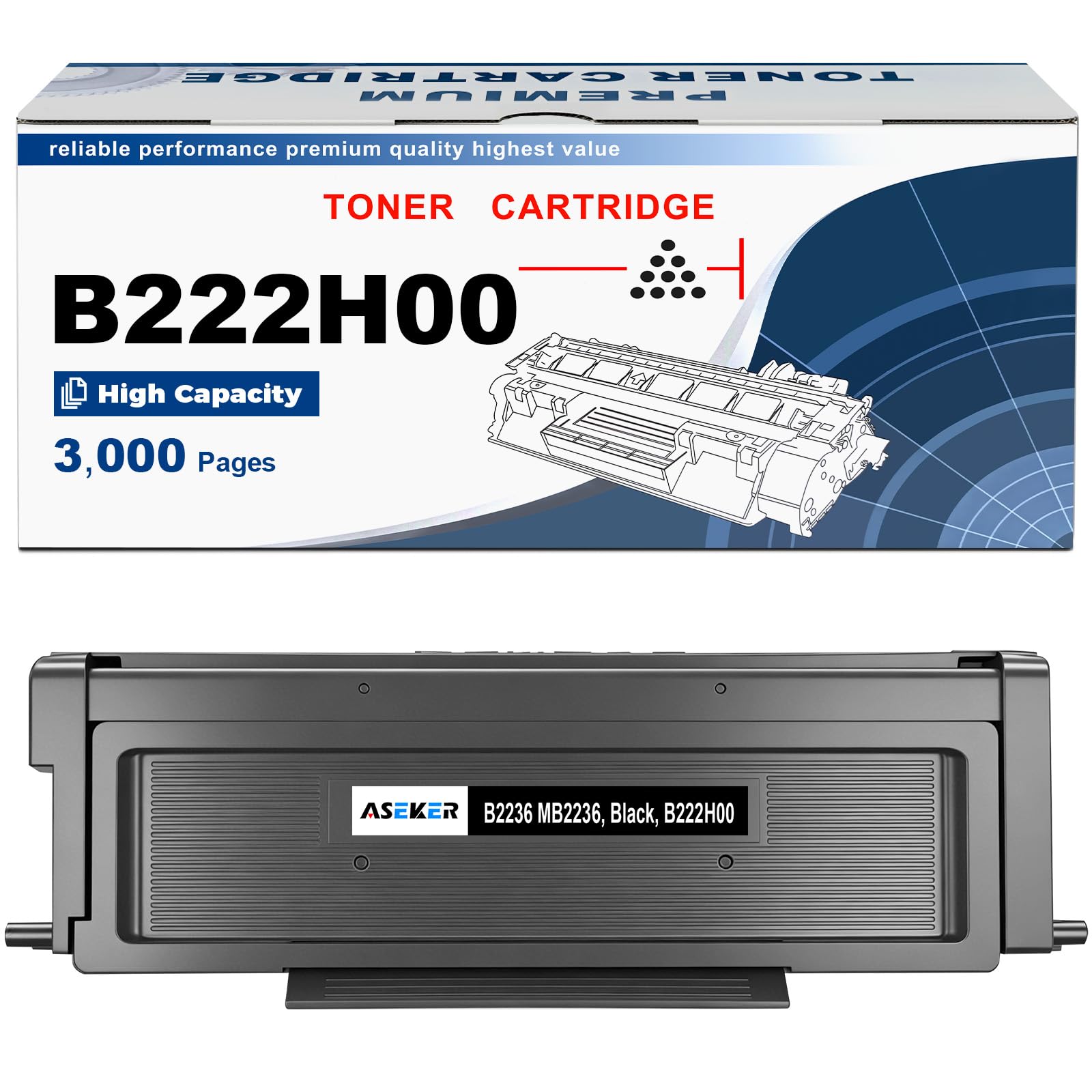 Toner B222H00 B222000 o dużej pojemności 3000 stron kompatybilny z drukarką Lexmark B2236 B2236DW MB2236 MB2236ADW MB2236ADWE MB2236I do drukarki (B222H00)