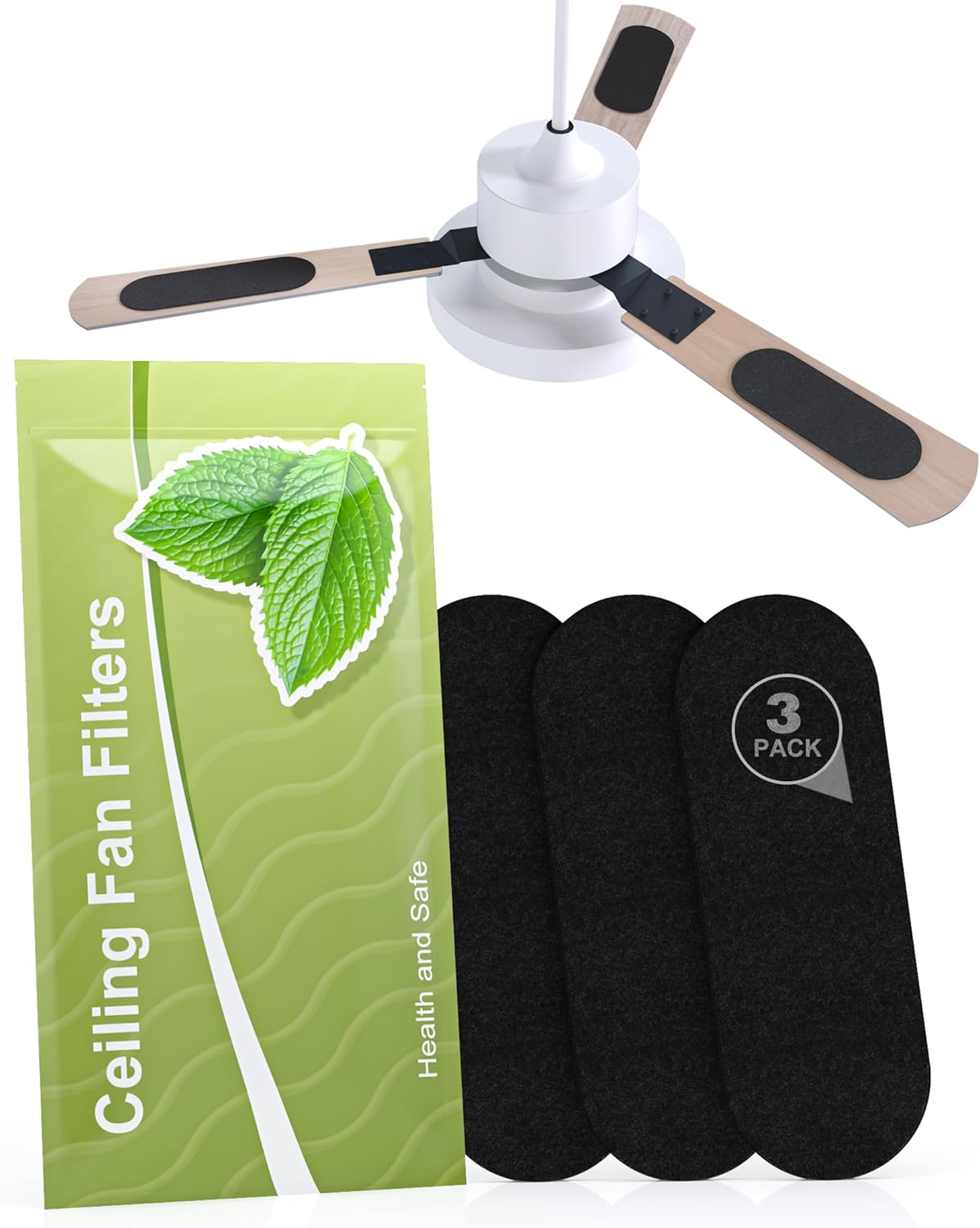 JAYNLT Ceiling Fan Filters for Blades, Activated Carbon Fan Blade Air Purifier Pads Trap Dust & Odors, Easy-Stick Universal Air Purifiers for Common Household Contaminants(5 Pcs)