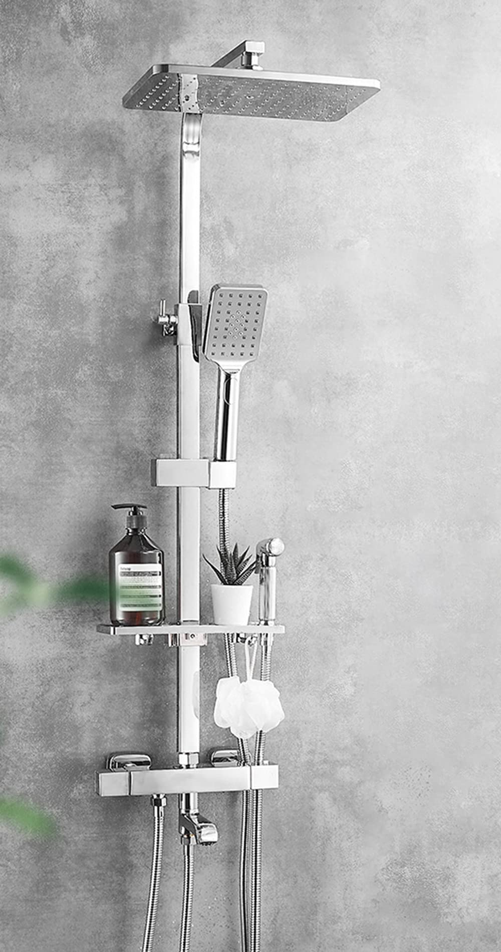 OZBMA Bathroom Thermostatic Shower Set Height Adjustable Mixer System Chrome Taps Wall Mounted, with 30 * 19 cm Overhead and Hand Showe