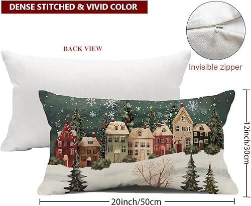 Miniatura 2 de Funda de almohada rectangular decorativa lumbar de invierno de 12 x 20 pulgadas, diseño de copos de nieve, casa del bosque de las maravillas, funda