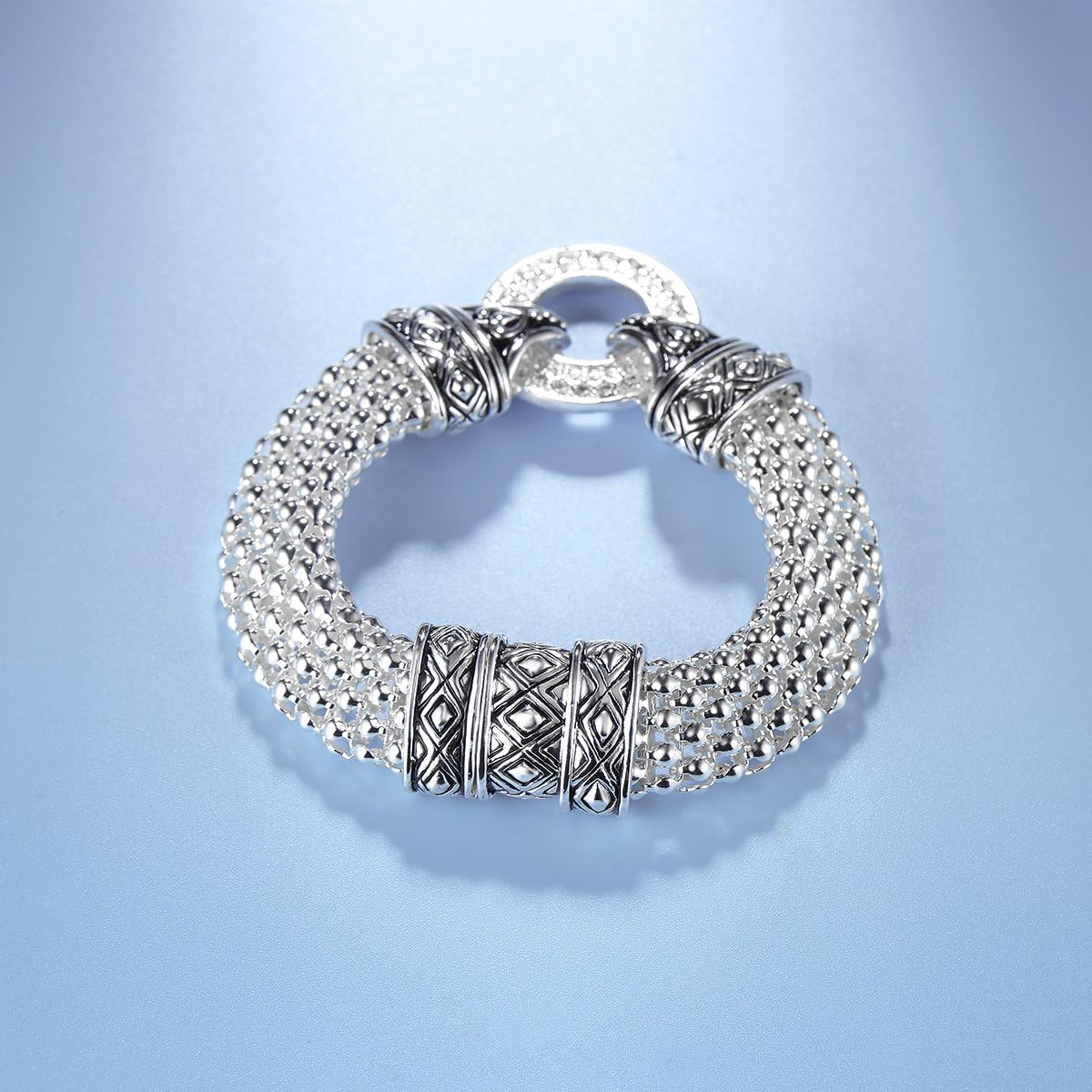 UNY Popcorn Chain Center Circle Pave Stone Unique Bracelet Magnetic Claps Designer Inspired Jewelry: Clothing, Shoes & Jewelry