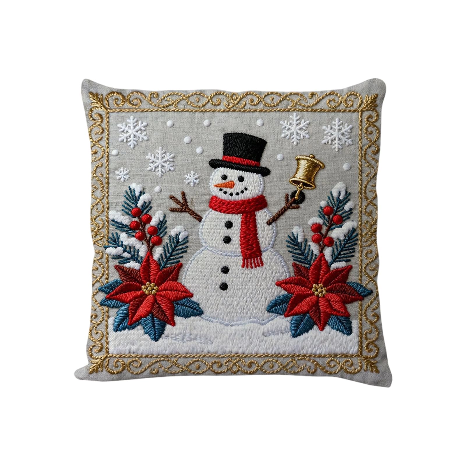 Nucelit Christmas Embroidered Linen Throw Pillow Case Reindeer Snowman Pattern Holiday Homes Decors Sofa Couch Cushion Cover Festives Cushion Cover