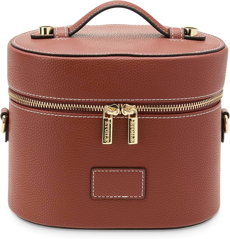 Necessaire oval ETOILE Ginger Brown com alça de ombro e divisória removível
