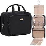 NISHEL Travel Toiletry Bag for Women, Makeup Essentials Organizer, Hanging Case for Accessories, Cosmetics, Large Size, Black