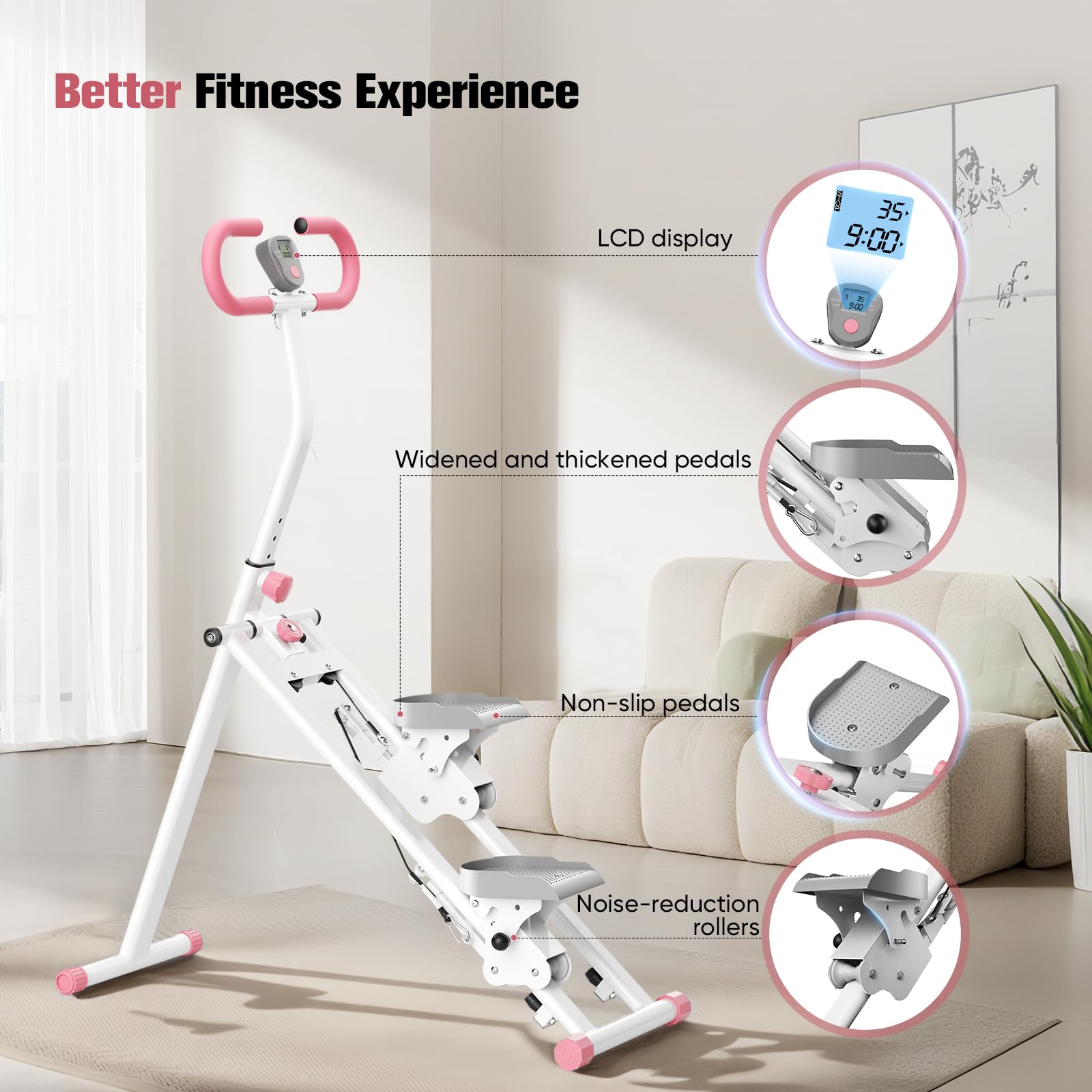 Stepper d'intérieur Haut de Gamme, doté de 3 Niveaux de réglage en Hauteur, d'un Mouvement elliptique d'un écran LCD d'une Conception Pliable et Portable Ainsi Que de Mains courantes réglables
