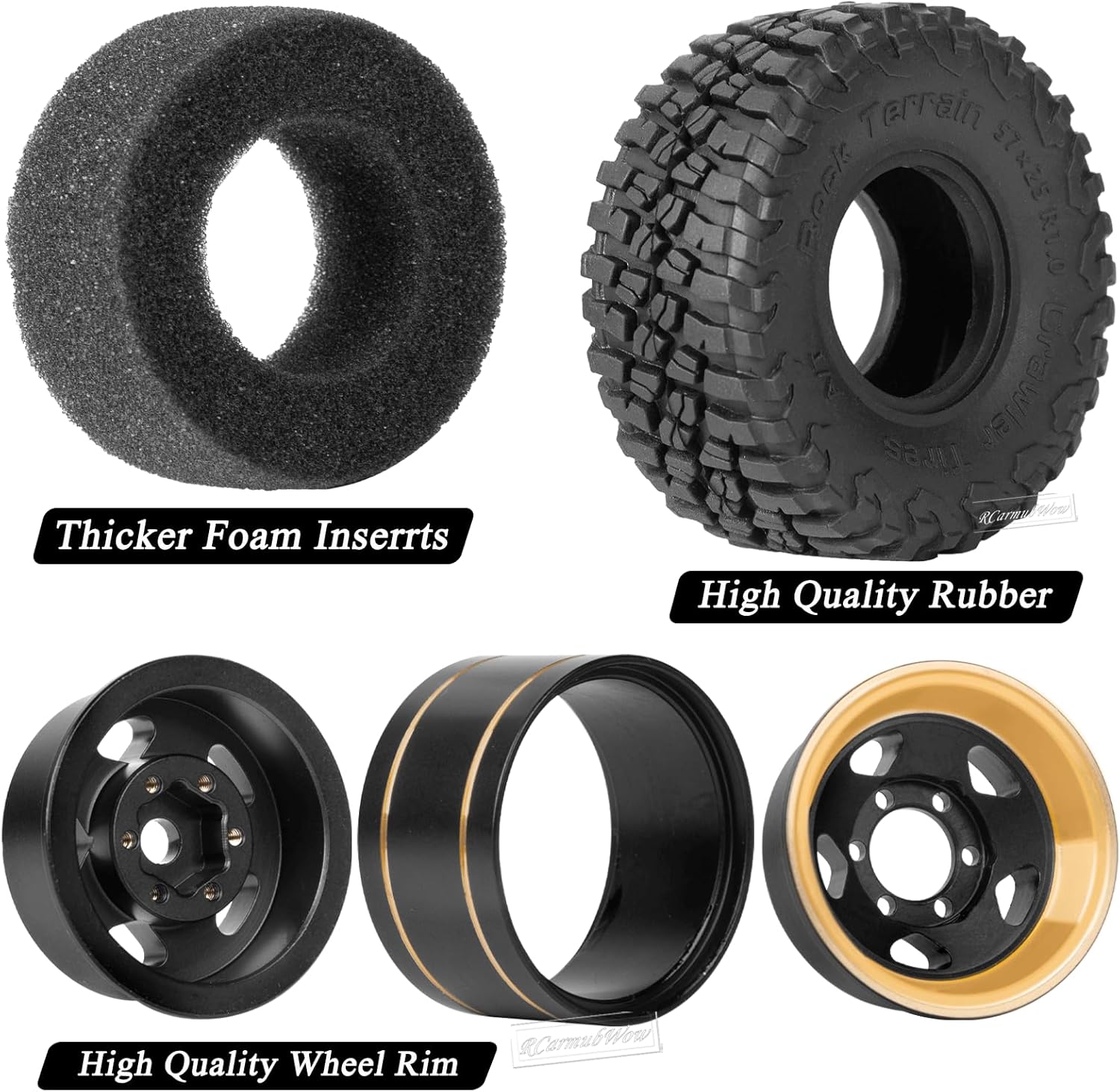 1.0in Beadlock RC Wheels and Tires for 1/18 Trx4m,1/24 SCX24 RC Crawler Car,1.0 Beadlock Rims & 1.0 Beadlock Tires,Brass Wheels Soft Sticky Rubber Tires,4PCS(Style A)