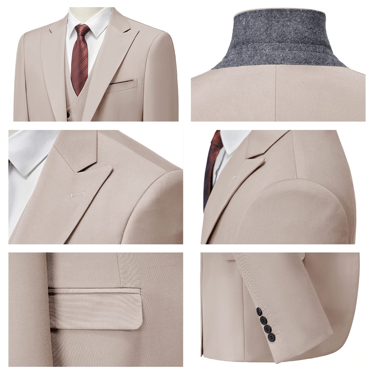 MODFUL Herren Anzug 3-teilig Slim Fit Business Einknopf Smoking Hochzeitsblazer Weste Hosen Set
