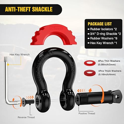 Miniatura 59 de Nilight Receptor de enganche de grillete de 2 pulgadas, 45000 libras, resistencia a la rotura, grillete de anillo en D de 3/4 pulgadas con pasador