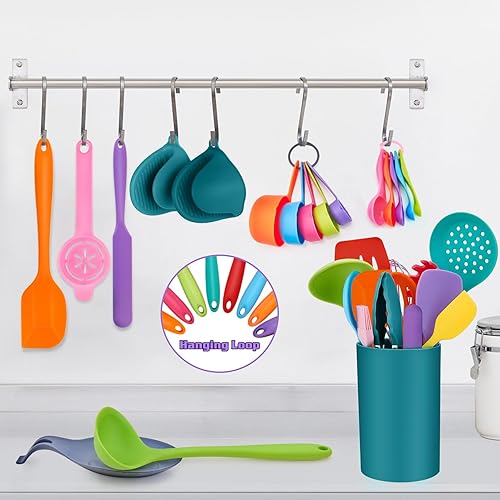 Miniatura 2 de P&P CHEF Juego de utensilios de cocina de silicona, 28 piezas, espátulas para hornear con soporte, resistentes al calor y no tóxico, antiadherente y