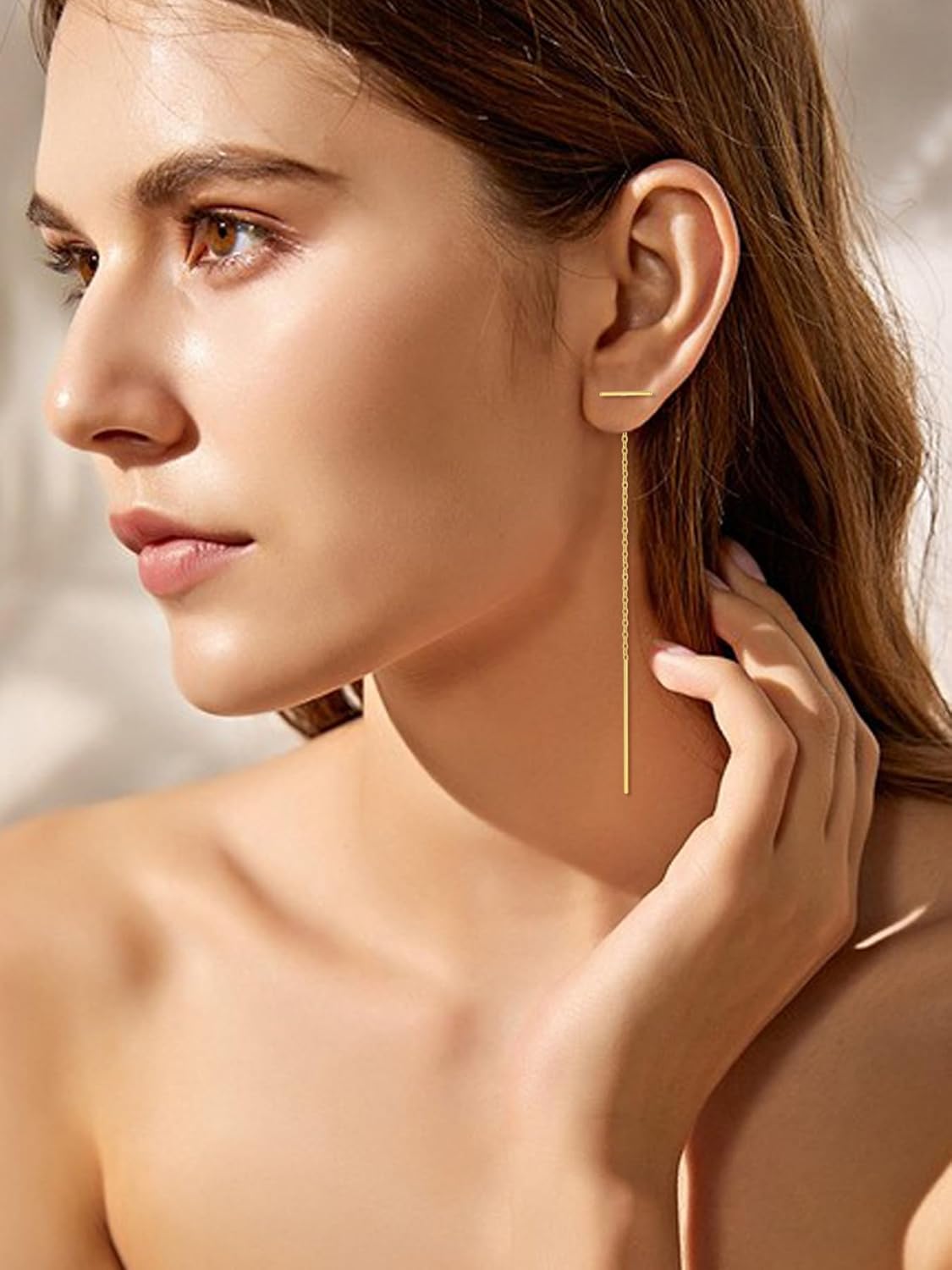 Chain Threader Earrings Silver Cute Minimalist 75mm Long Chain Link Dangling Bar Neadle and Thread Pull Through Earrings - Image 8