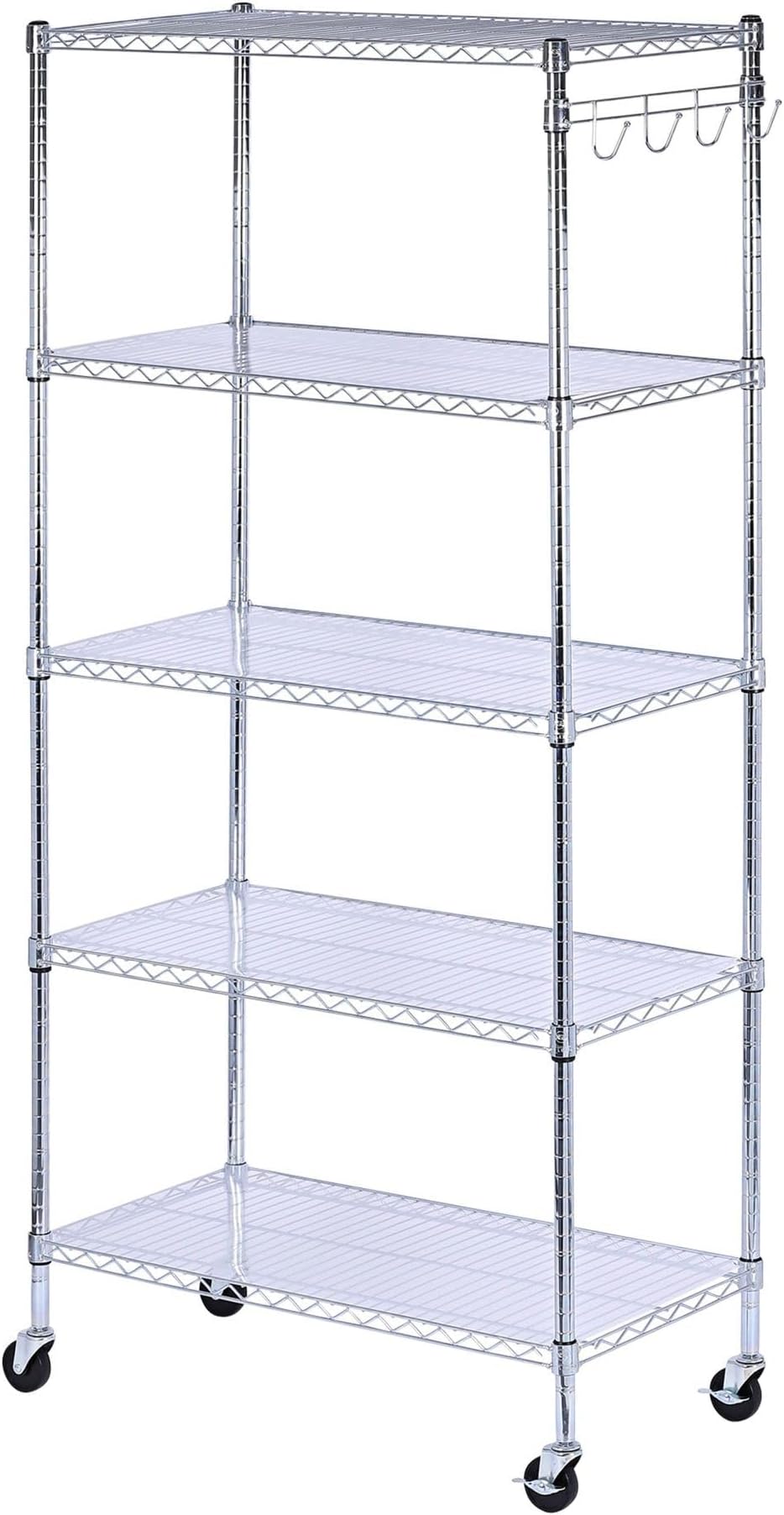 Alera 5-Shelf Wire Shelving Kit with Casters and Shelf Liners, 36w X 18d X 72h, Silver